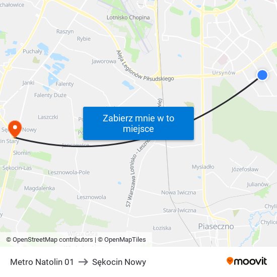 Metro Natolin 01 to Sękocin Nowy map