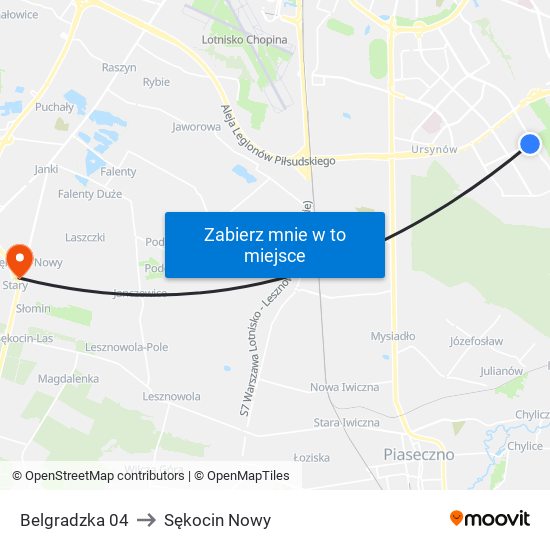 Belgradzka 04 to Sękocin Nowy map