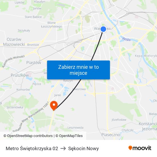 Metro Świętokrzyska 02 to Sękocin Nowy map