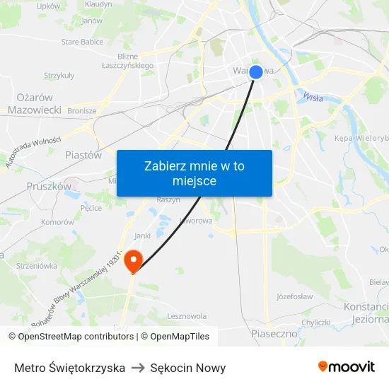 Metro Świętokrzyska to Sękocin Nowy map