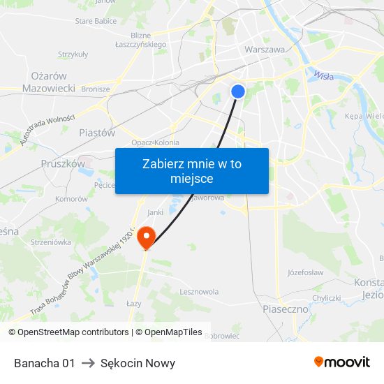 Banacha 01 to Sękocin Nowy map