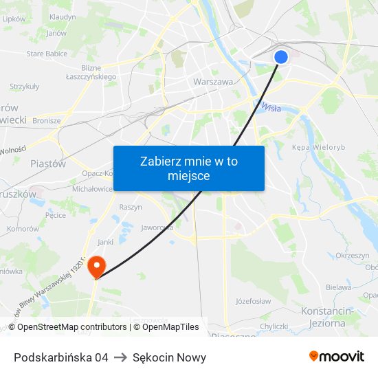 Podskarbińska to Sękocin Nowy map