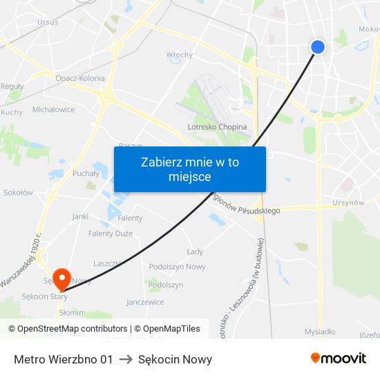 Metro Wierzbno 01 to Sękocin Nowy map