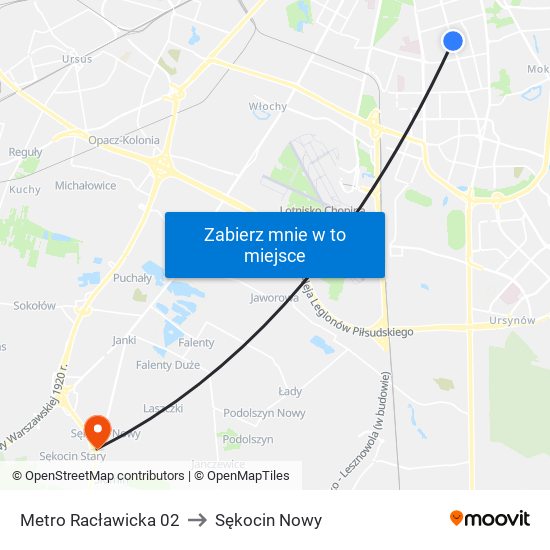 Metro Racławicka 02 to Sękocin Nowy map