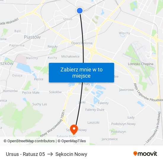 Ursus - Ratusz 05 to Sękocin Nowy map