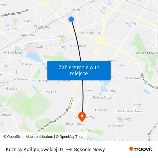 Kuźnicy Kołłątajowskiej 01 to Sękocin Nowy map