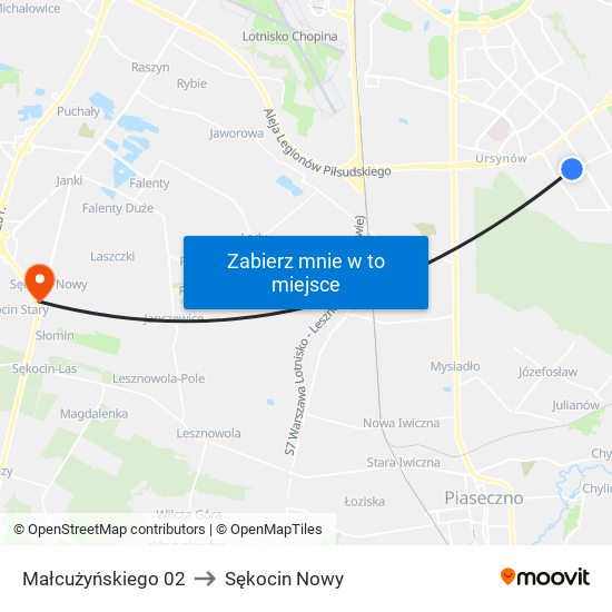 Małcużyńskiego 02 to Sękocin Nowy map