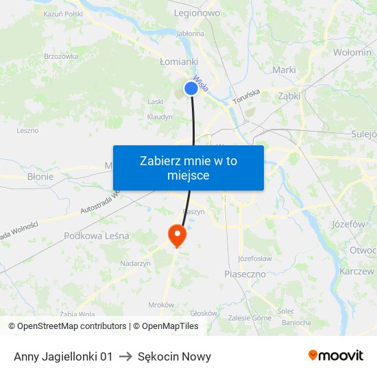 Anny Jagiellonki 01 to Sękocin Nowy map