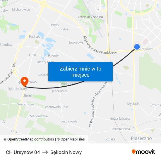 CH Ursynów 04 to Sękocin Nowy map