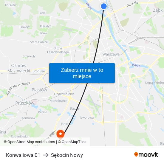 Konwaliowa to Sękocin Nowy map