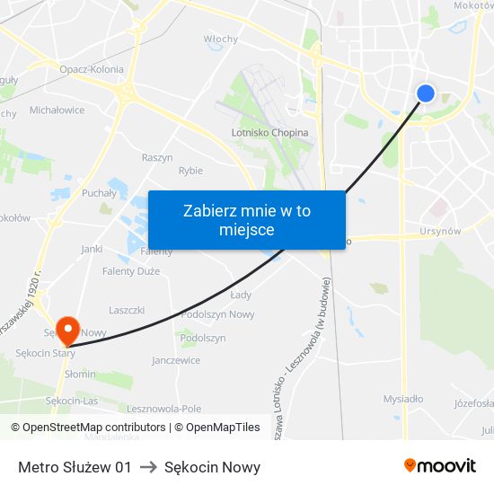 Metro Służew 01 to Sękocin Nowy map