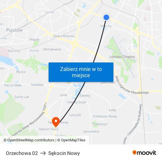 Orzechowa to Sękocin Nowy map