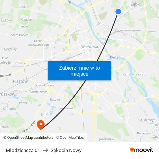 Młodzieńcza 01 to Sękocin Nowy map