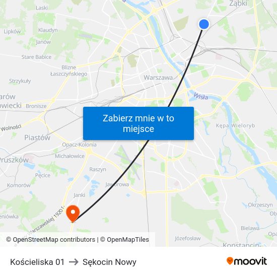 Kościeliska to Sękocin Nowy map