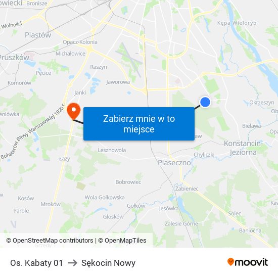 Os. Kabaty 01 to Sękocin Nowy map