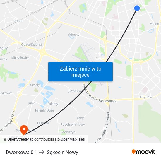 Dworkowa 01 to Sękocin Nowy map