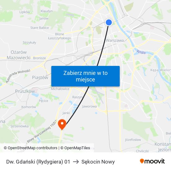 Dw. Gdański (Rydygiera) to Sękocin Nowy map