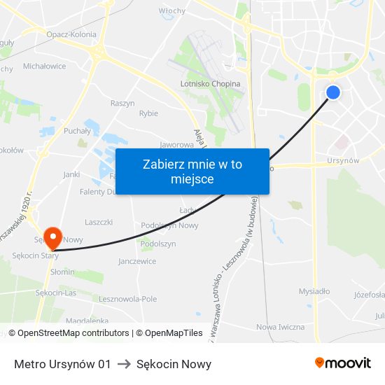 Metro Ursynów 01 to Sękocin Nowy map