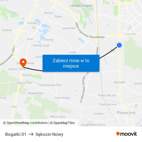 Bogatki to Sękocin Nowy map