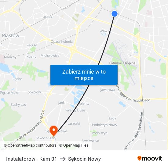 Instalatorów-Kam to Sękocin Nowy map