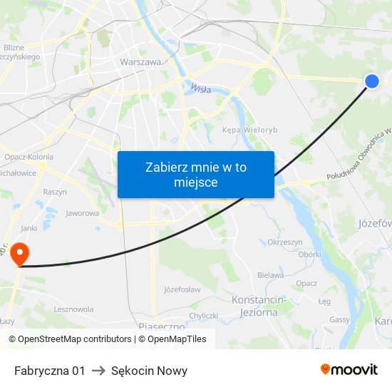 Fabryczna to Sękocin Nowy map