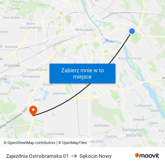 Zajezdnia Ostrobramska 01 to Sękocin Nowy map