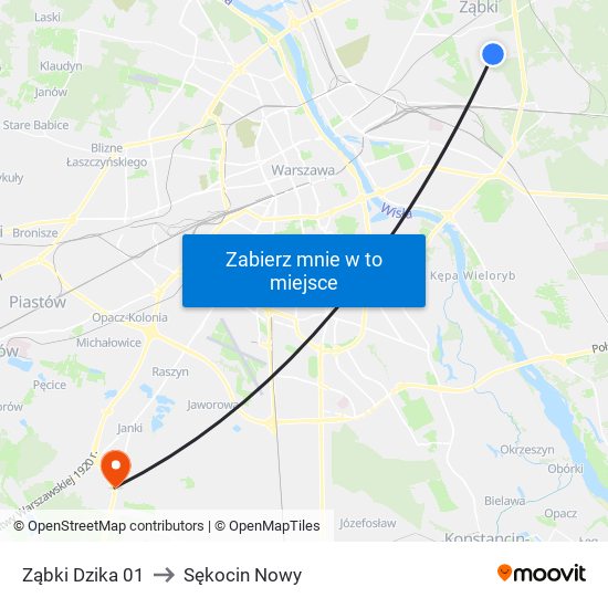 Ząbki Dzika 01 to Sękocin Nowy map