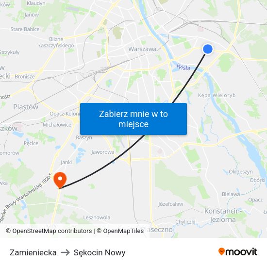 Zamieniecka to Sękocin Nowy map