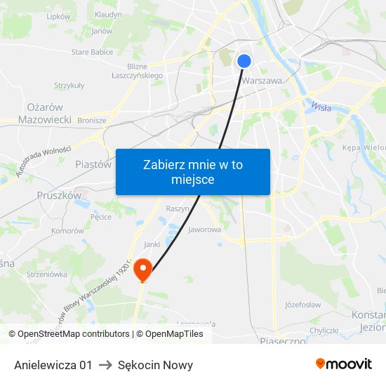 Anielewicza 01 to Sękocin Nowy map