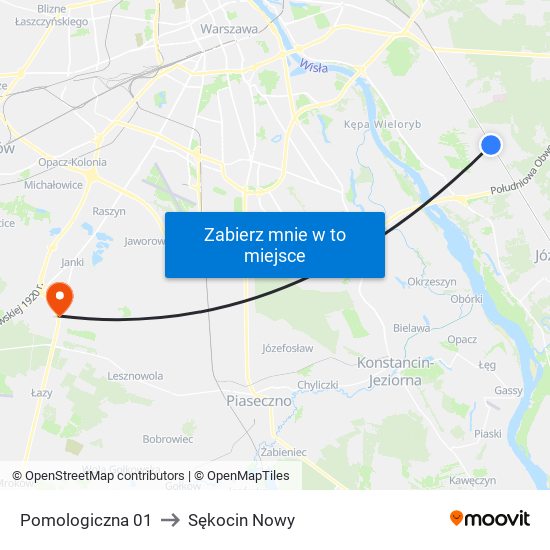 Pomologiczna 01 to Sękocin Nowy map