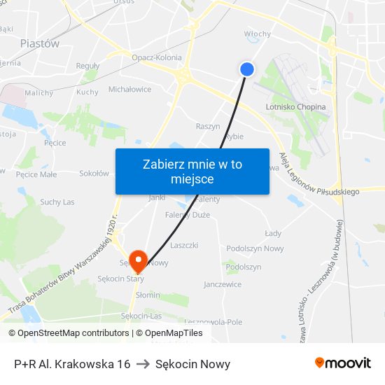 P+R Al. Krakowska 16 to Sękocin Nowy map