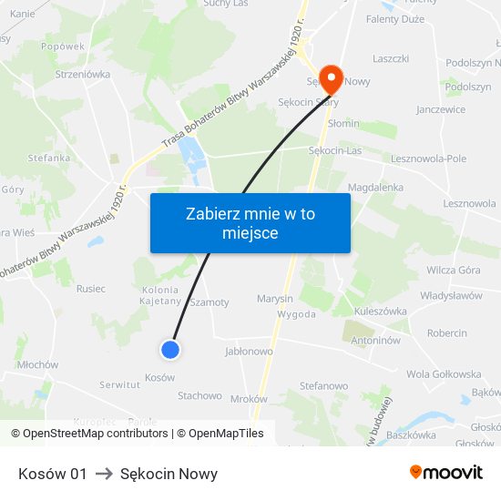 Kosów 01 to Sękocin Nowy map