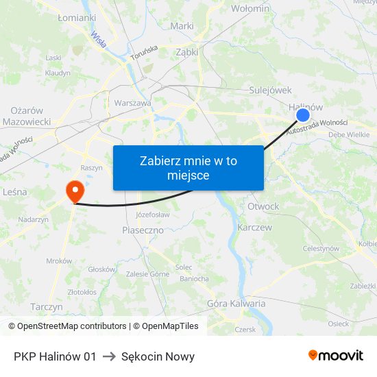 PKP Halinów 01 to Sękocin Nowy map