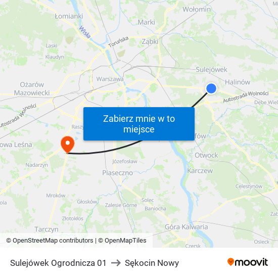 Sulejówek Ogrodnicza 01 to Sękocin Nowy map