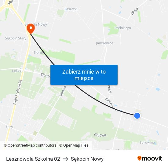 Lesznowola Szkolna 02 to Sękocin Nowy map