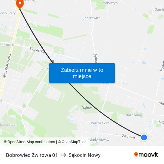 Bobrowiec Żwirowa 01 to Sękocin Nowy map