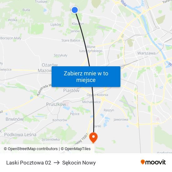 Laski Pocztowa to Sękocin Nowy map