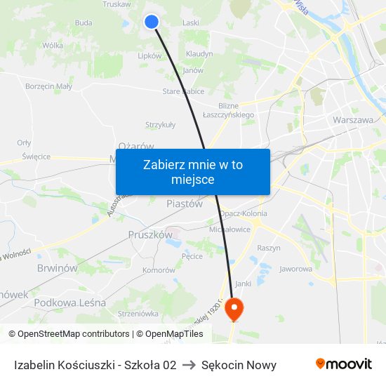 Izabelin Kościuszki - Szkoła 02 to Sękocin Nowy map