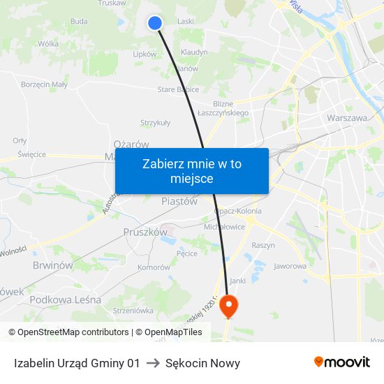 Izabelin Urząd Gminy 01 to Sękocin Nowy map