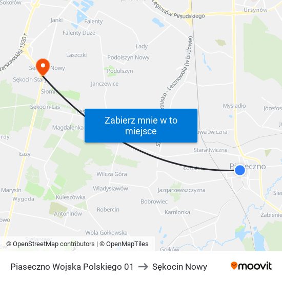 Piaseczno Wojska Polskiego 01 to Sękocin Nowy map