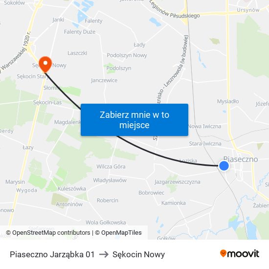 Piaseczno Jarząbka 01 to Sękocin Nowy map