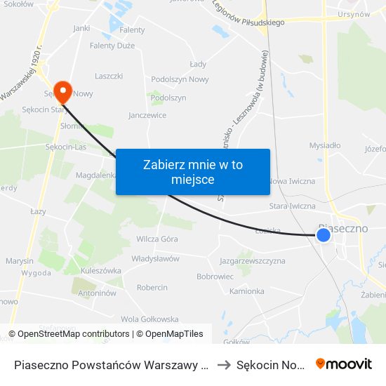 Piaseczno Powstańców Warszawy 02 to Sękocin Nowy map