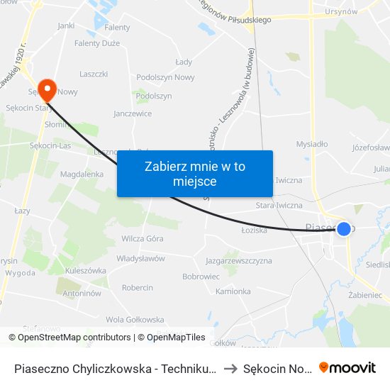 Piaseczno Chyliczkowska - Technikum 02 to Sękocin Nowy map