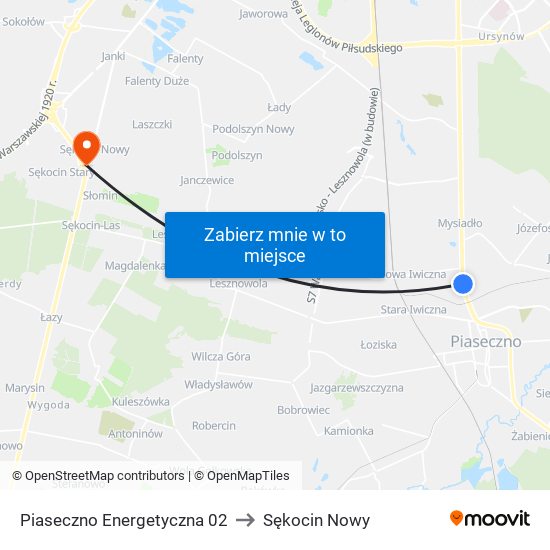 Piaseczno Energetyczna to Sękocin Nowy map