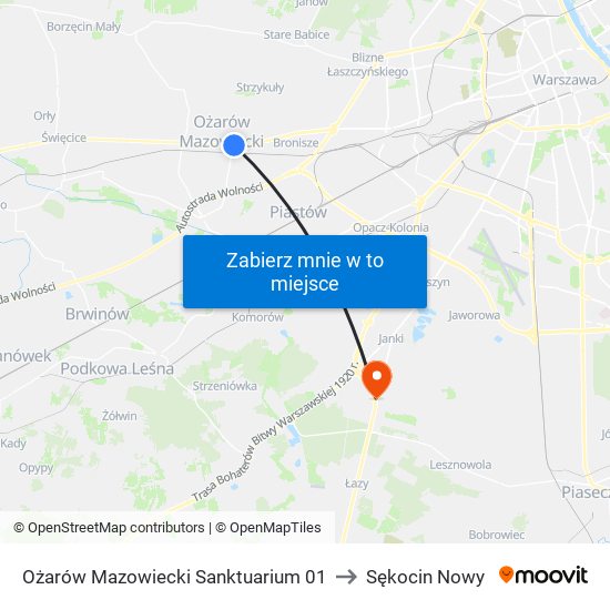 Ożarów Mazowiecki Sanktuarium 01 to Sękocin Nowy map