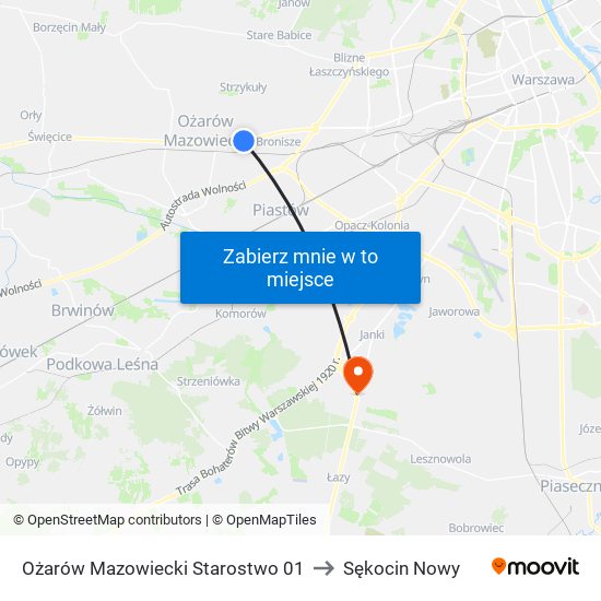 Ożarów Mazowiecki Starostwo 01 to Sękocin Nowy map