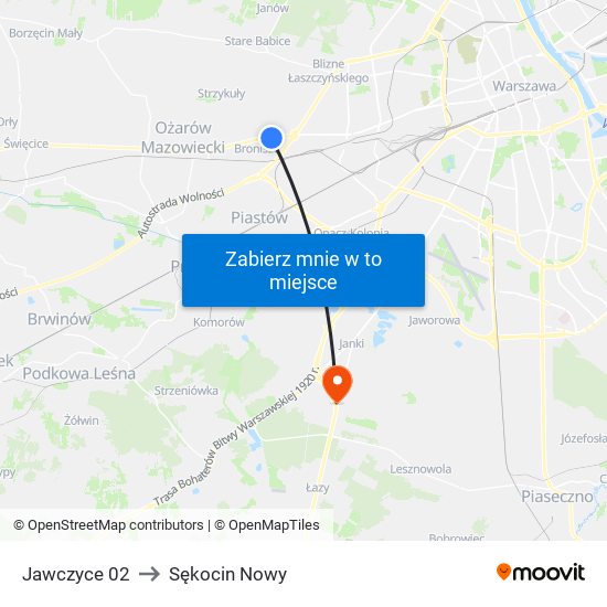 Jawczyce 02 to Sękocin Nowy map