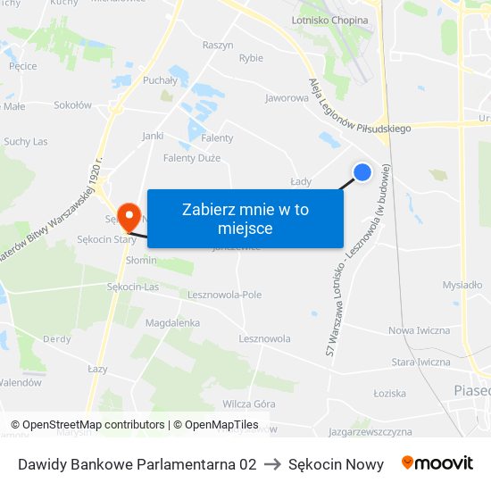 Dawidy Bankowe Parlamentarna 02 to Sękocin Nowy map