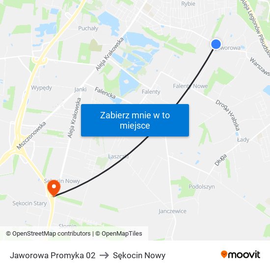 Jaworowa Promyka 02 to Sękocin Nowy map