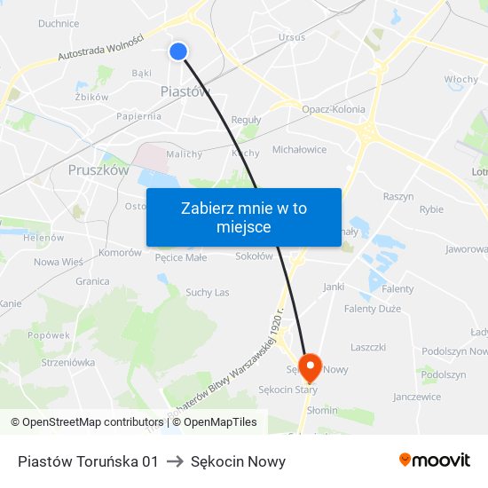 Piastów Toruńska 01 to Sękocin Nowy map